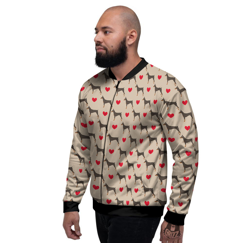 Dobermann Heart Print Pattern Men's Bomber Jacket-grizzshop