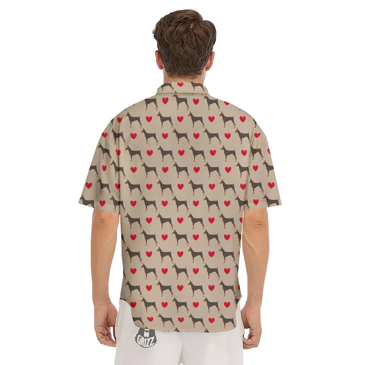 Dobermann Heart Print Pattern Men's Short Sleeve Shirts-grizzshop