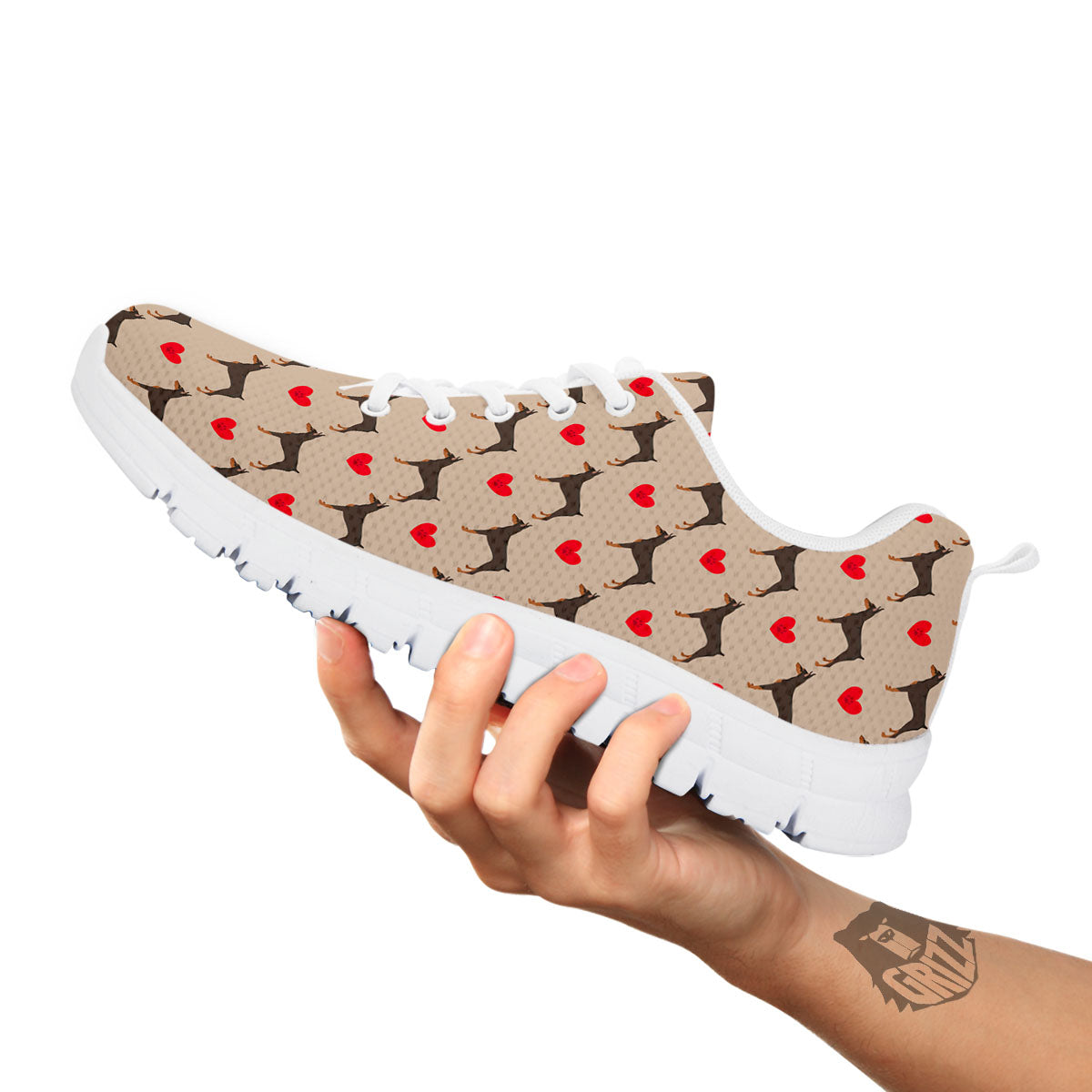Dobermann Heart Print Pattern White Sneaker-grizzshop