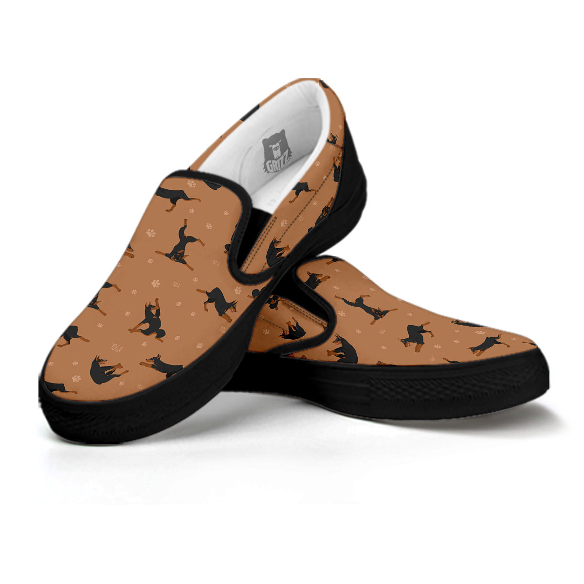 Dobermann Print Pattern Black Slip On Shoes-grizzshop