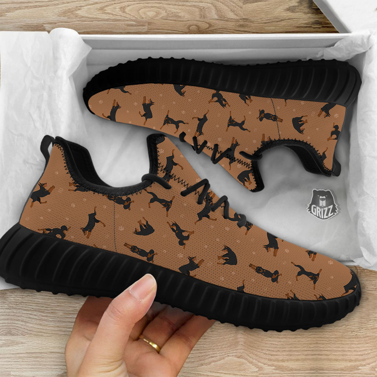 Dobermann Print Pattern Black Walking Shoes-grizzshop