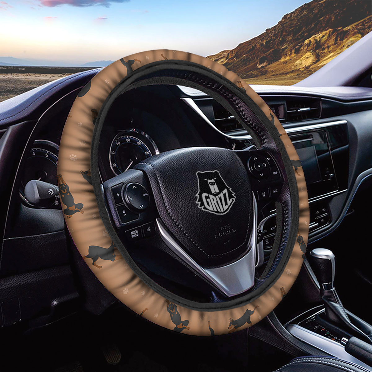 Dobermann Print Pattern Car Steering Wheel Cover-grizzshop