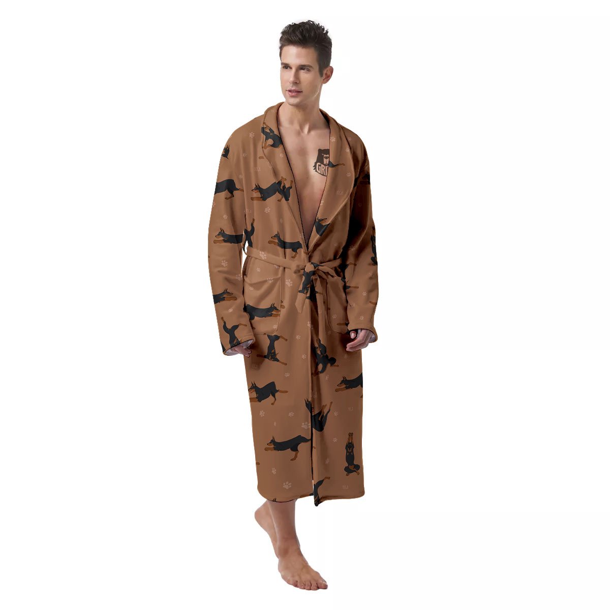 Dobermann Print Pattern Men's Robe-grizzshop