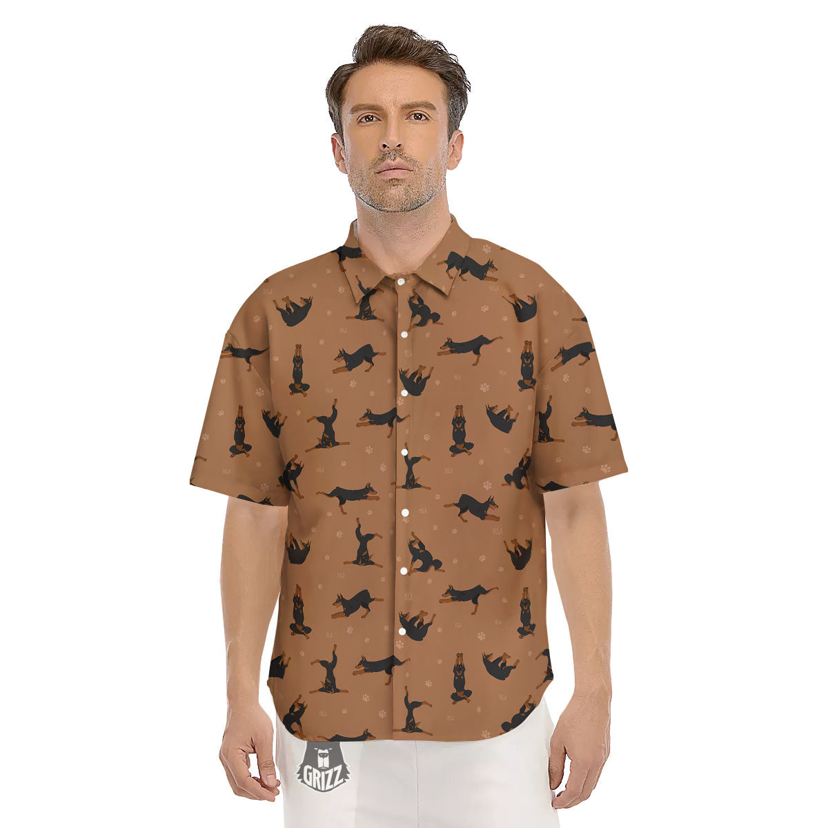 Dobermann Print Pattern Men's Short Sleeve Shirts-grizzshop