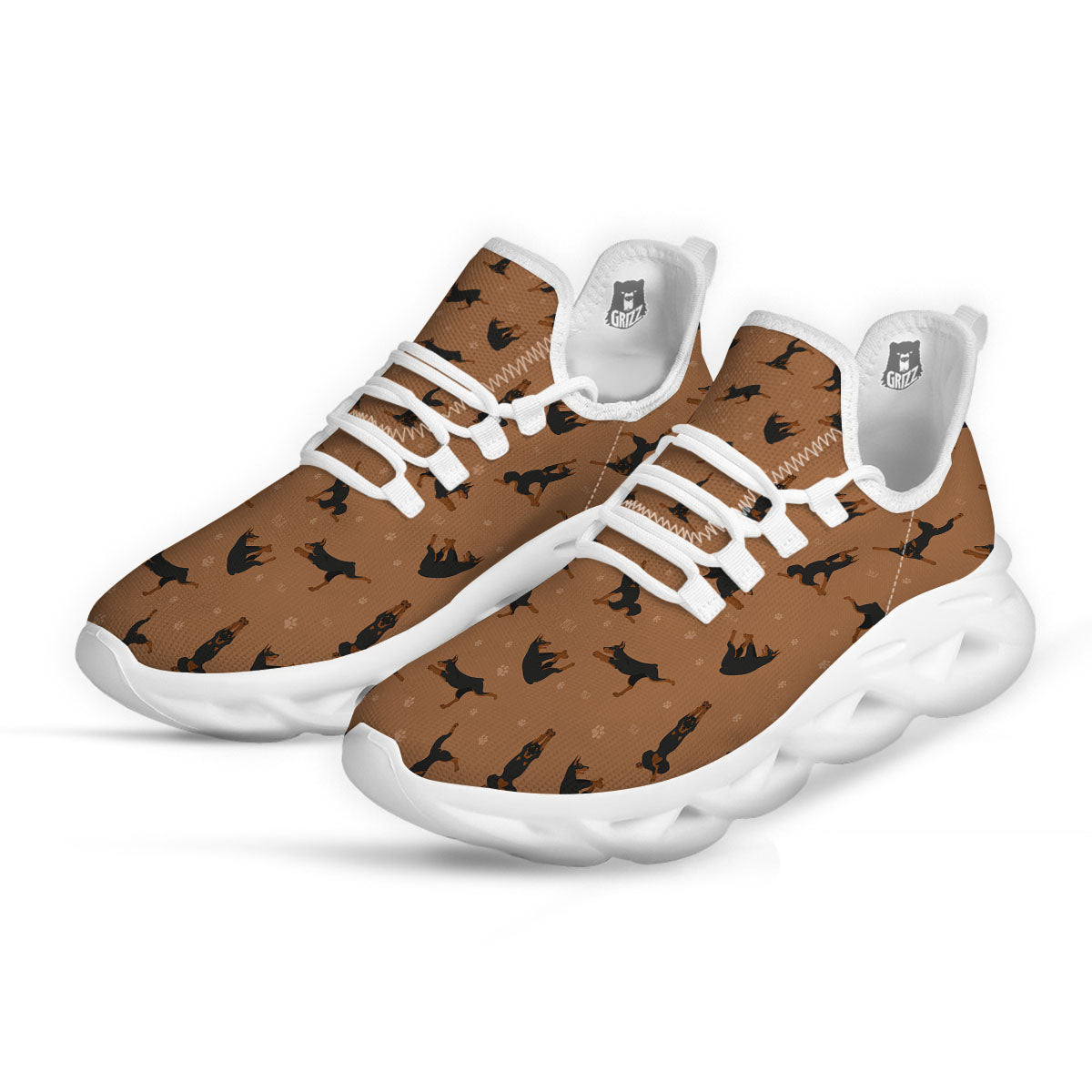 Dobermann Print Pattern White Running Shoes-grizzshop