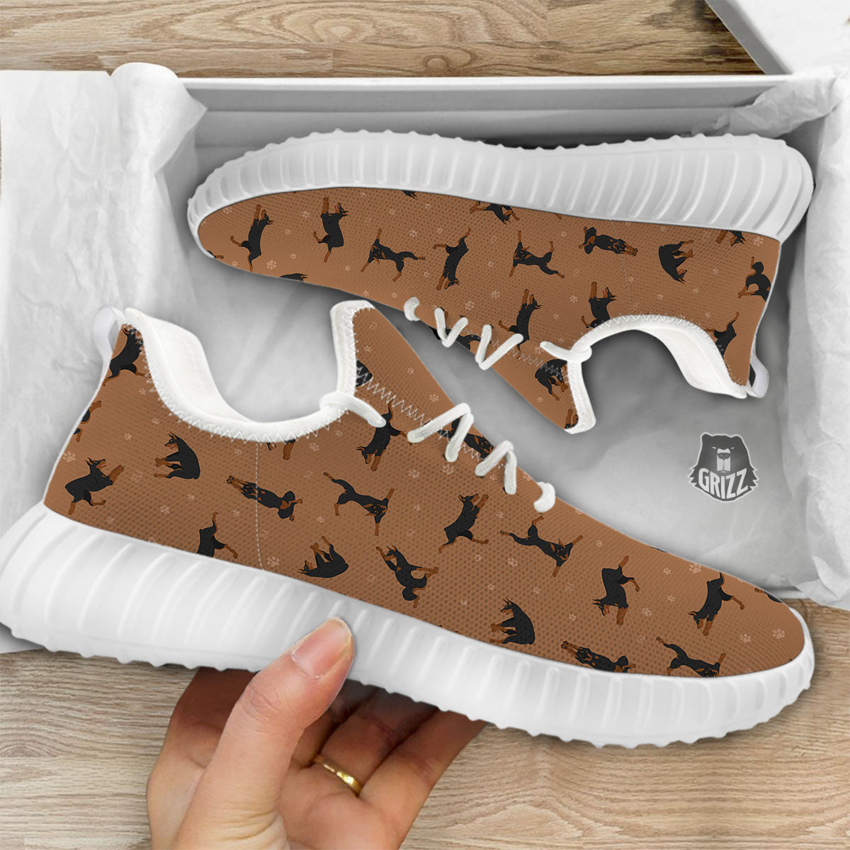 Dobermann Print Pattern White Walking Shoes-grizzshop