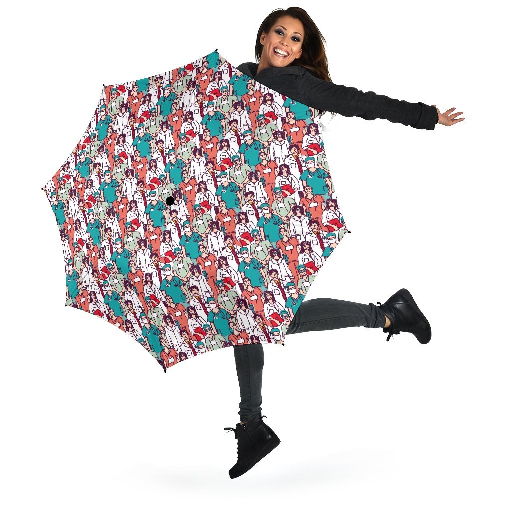 Docter Nurse Pattern Print Automatic Foldable Umbrella-grizzshop