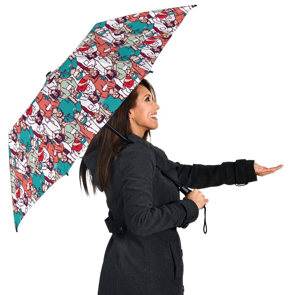 Docter Nurse Pattern Print Automatic Foldable Umbrella-grizzshop