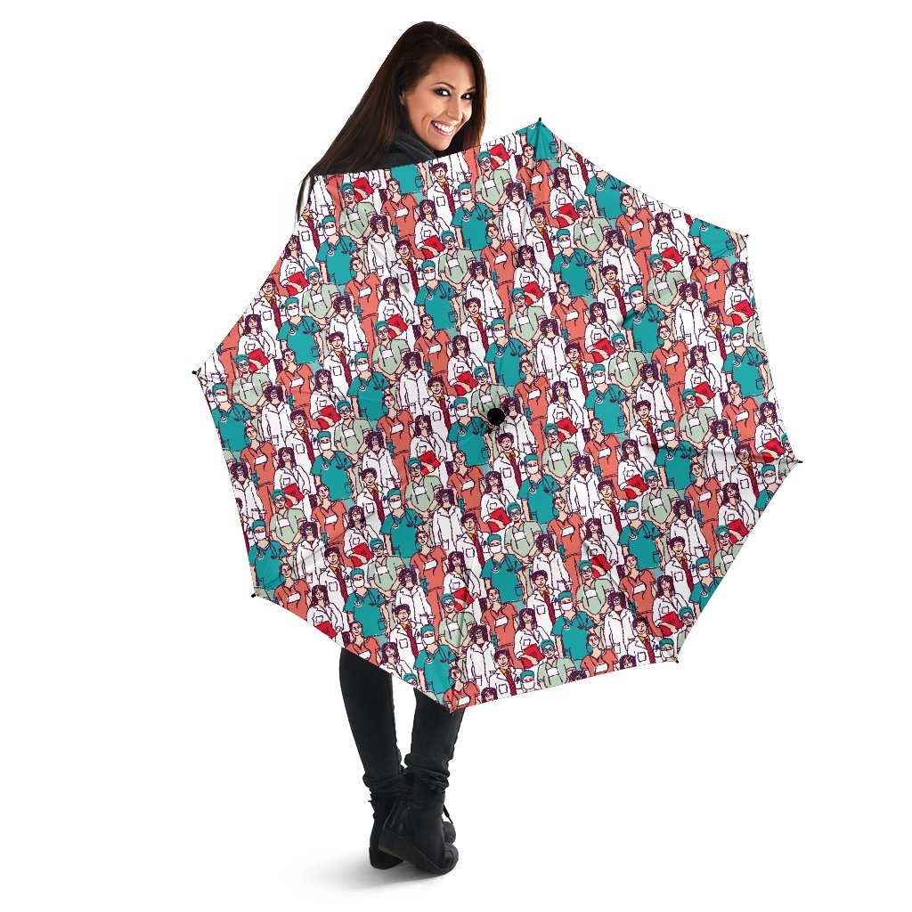 Docter Nurse Pattern Print Automatic Foldable Umbrella-grizzshop