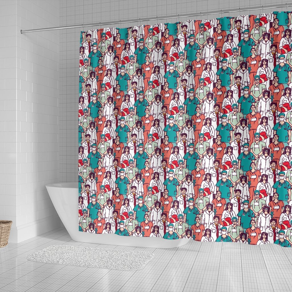 Docter Nurse Pattern Print Bathroom Shower Curtain-grizzshop