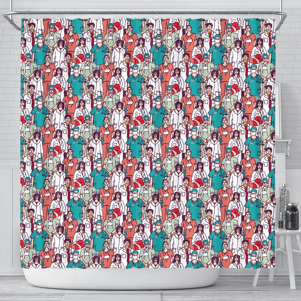 Docter Nurse Pattern Print Bathroom Shower Curtain-grizzshop