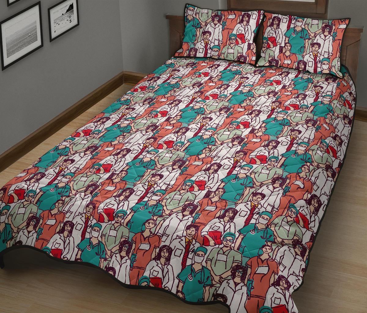 Docter Nurse Pattern Print Bed Set Quilt-grizzshop