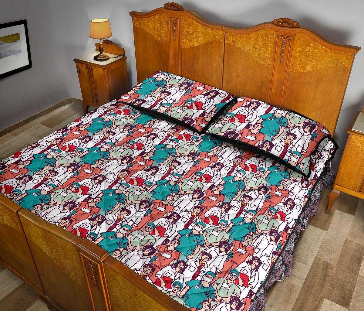 Docter Nurse Pattern Print Bed Set Quilt-grizzshop