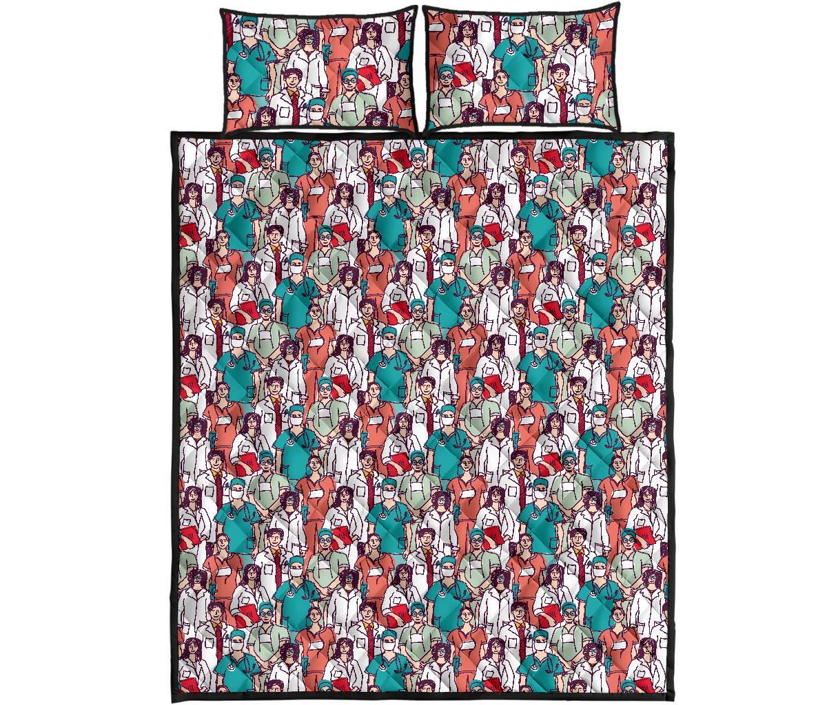 Docter Nurse Pattern Print Bed Set Quilt-grizzshop