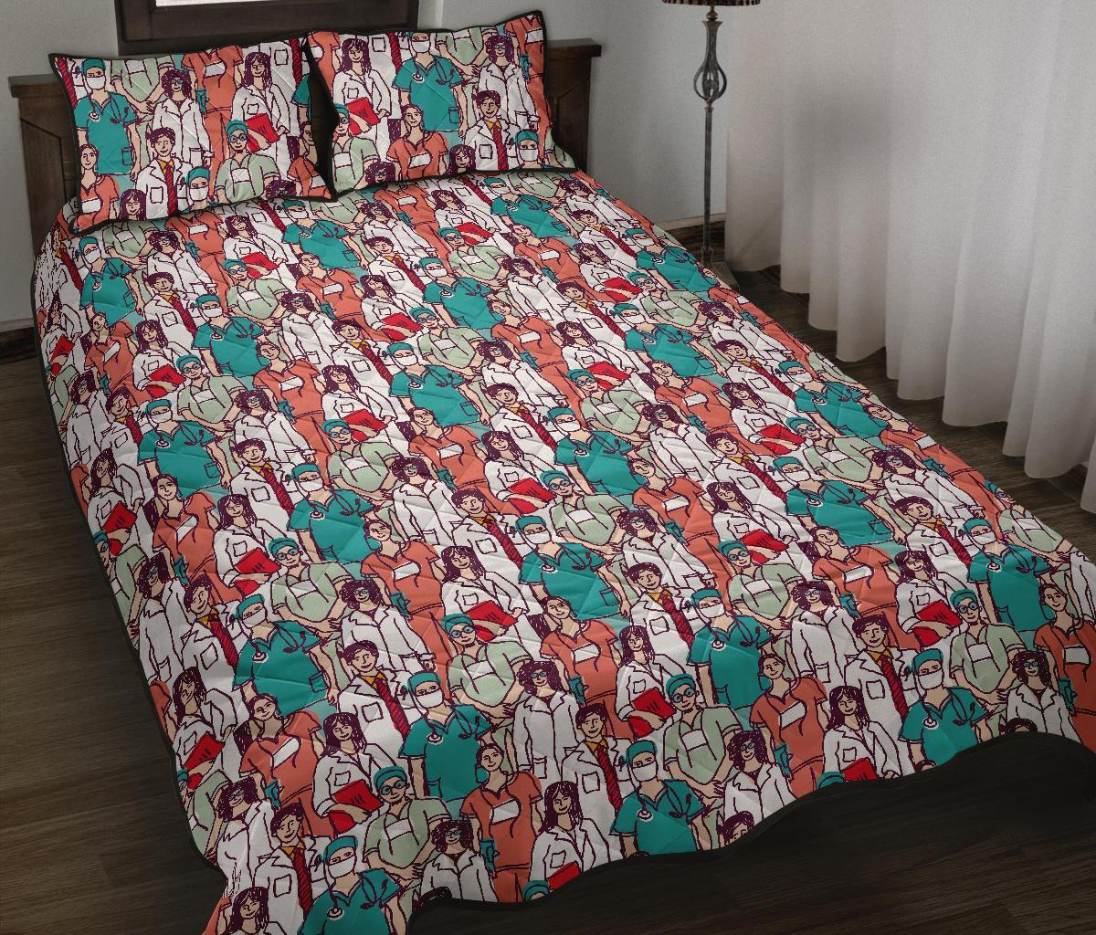 Docter Nurse Pattern Print Bed Set Quilt-grizzshop