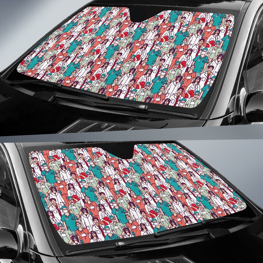 Docter Nurse Pattern Print Car Sun Shade-grizzshop