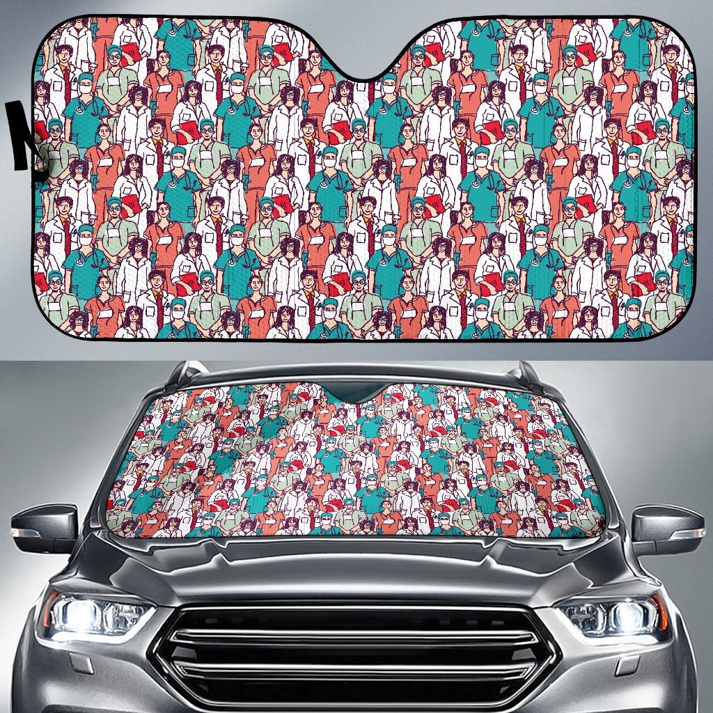 Docter Nurse Pattern Print Car Sun Shade-grizzshop