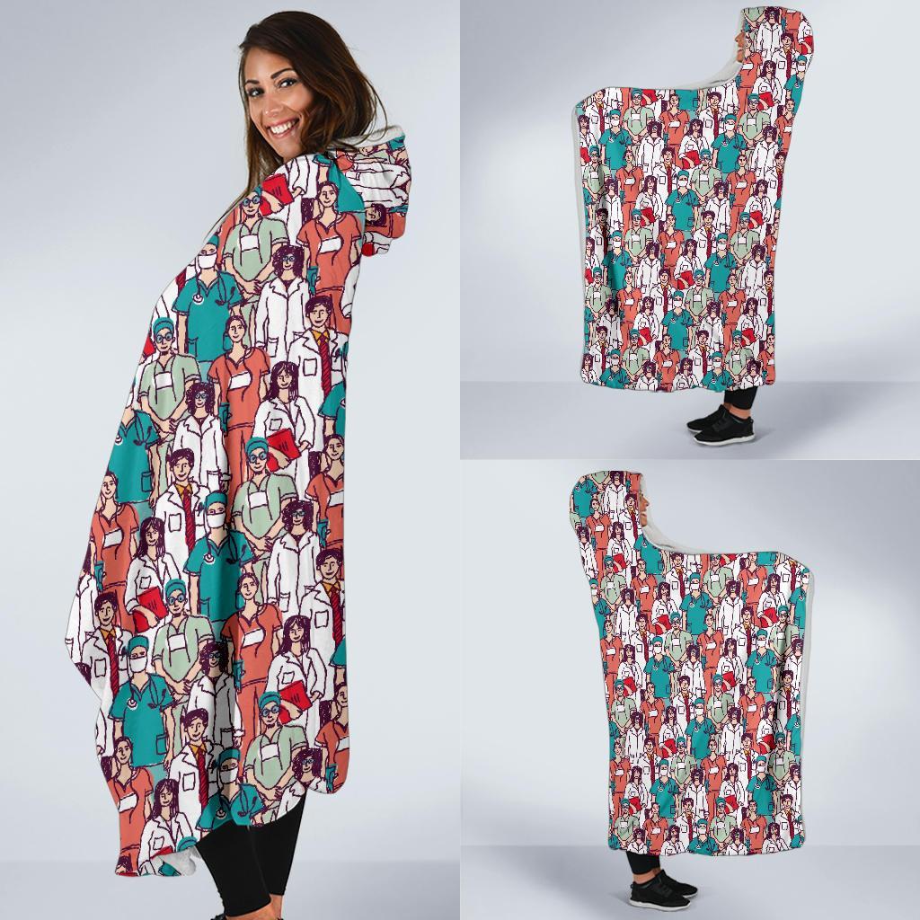 Docter Nurse Pattern Print Hooded Blanket-grizzshop