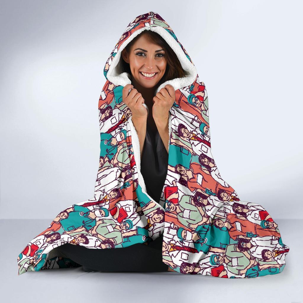 Docter Nurse Pattern Print Hooded Blanket-grizzshop