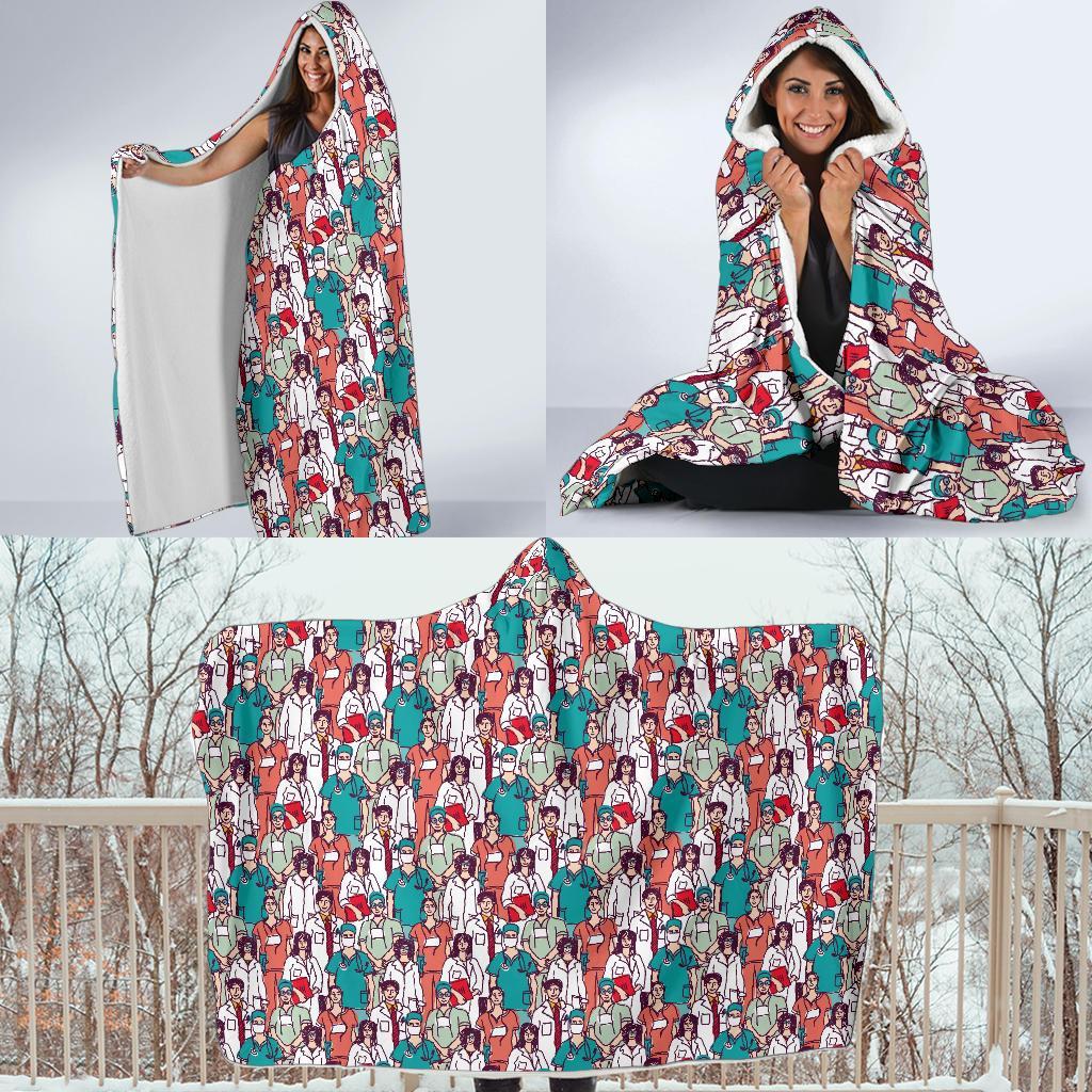 Docter Nurse Pattern Print Hooded Blanket-grizzshop