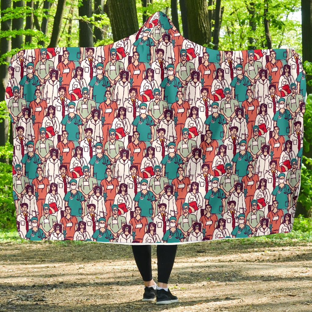 Docter Nurse Pattern Print Hooded Blanket-grizzshop