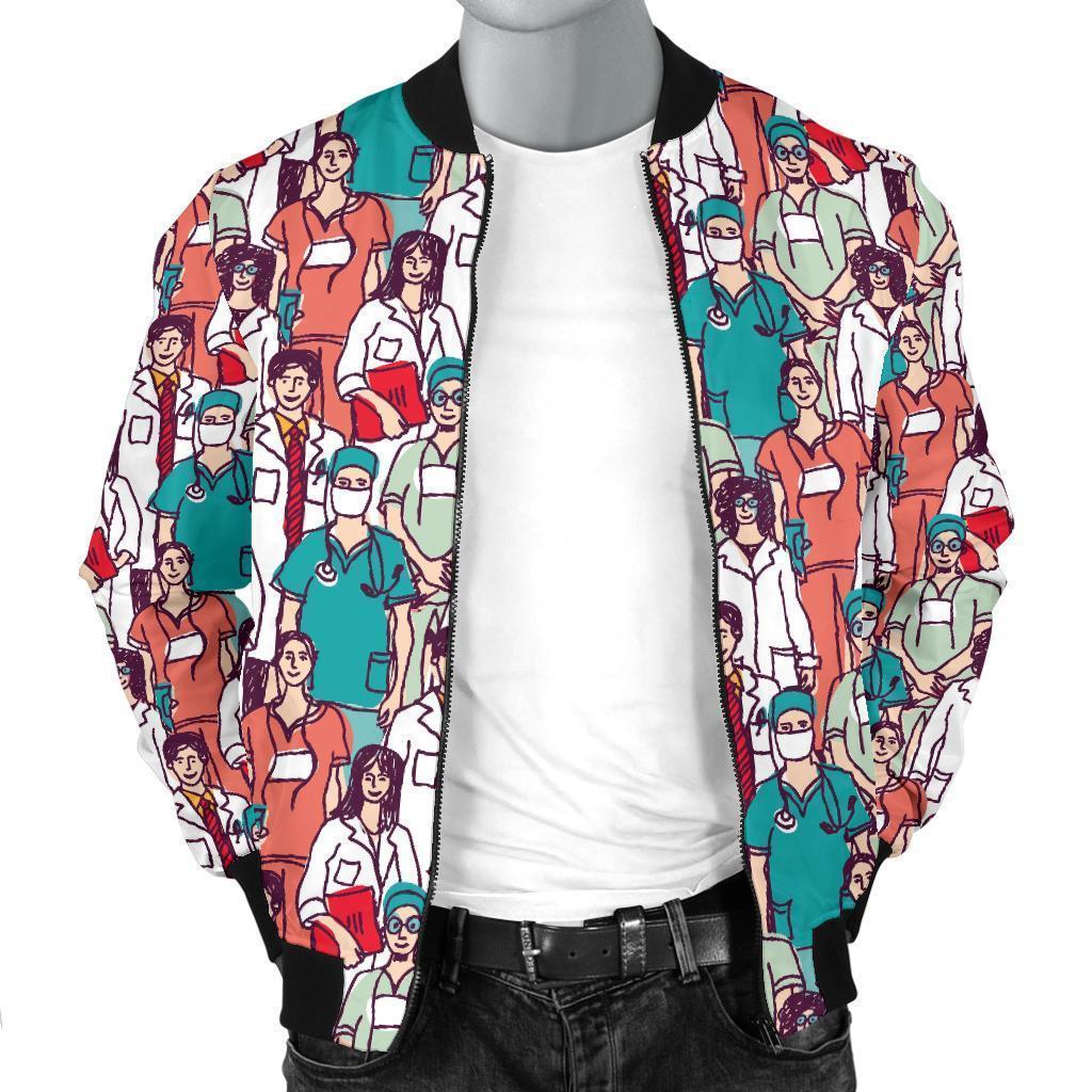 Docter Nurse Pattern Print Men's Bomber Jacket-grizzshop