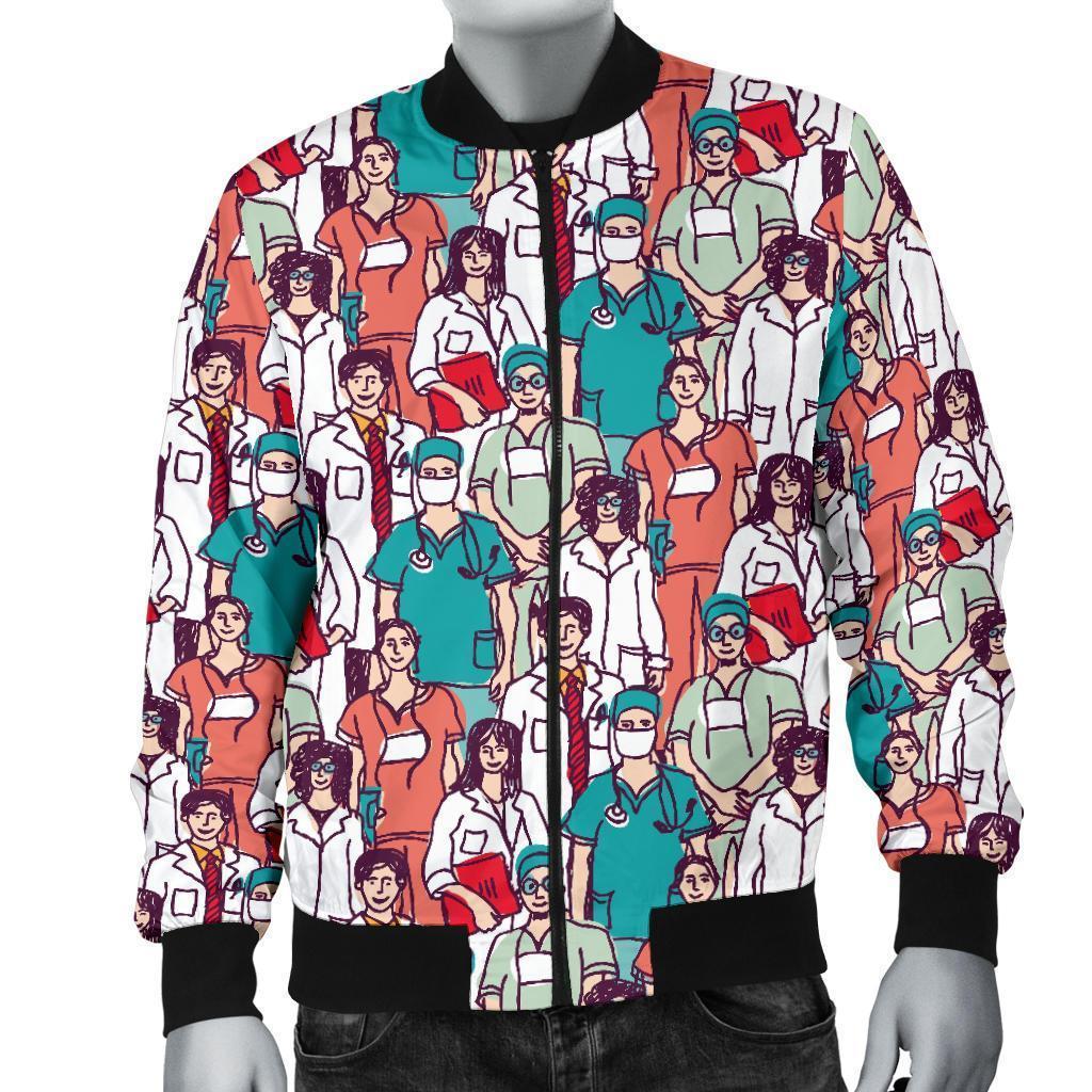 Docter Nurse Pattern Print Men's Bomber Jacket-grizzshop