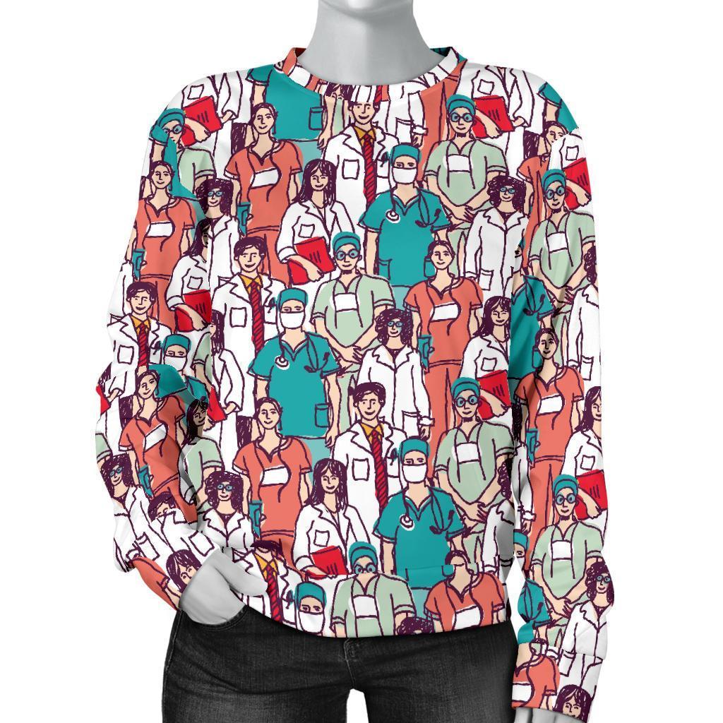 Docter Nurse Pattern Print Women's Sweatshirt-grizzshop