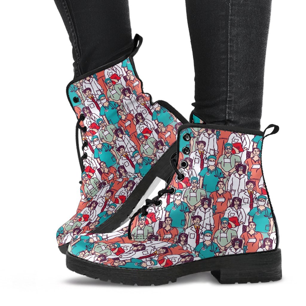 Docter Nurse Pattern Print Men Women Leather Boots-grizzshop