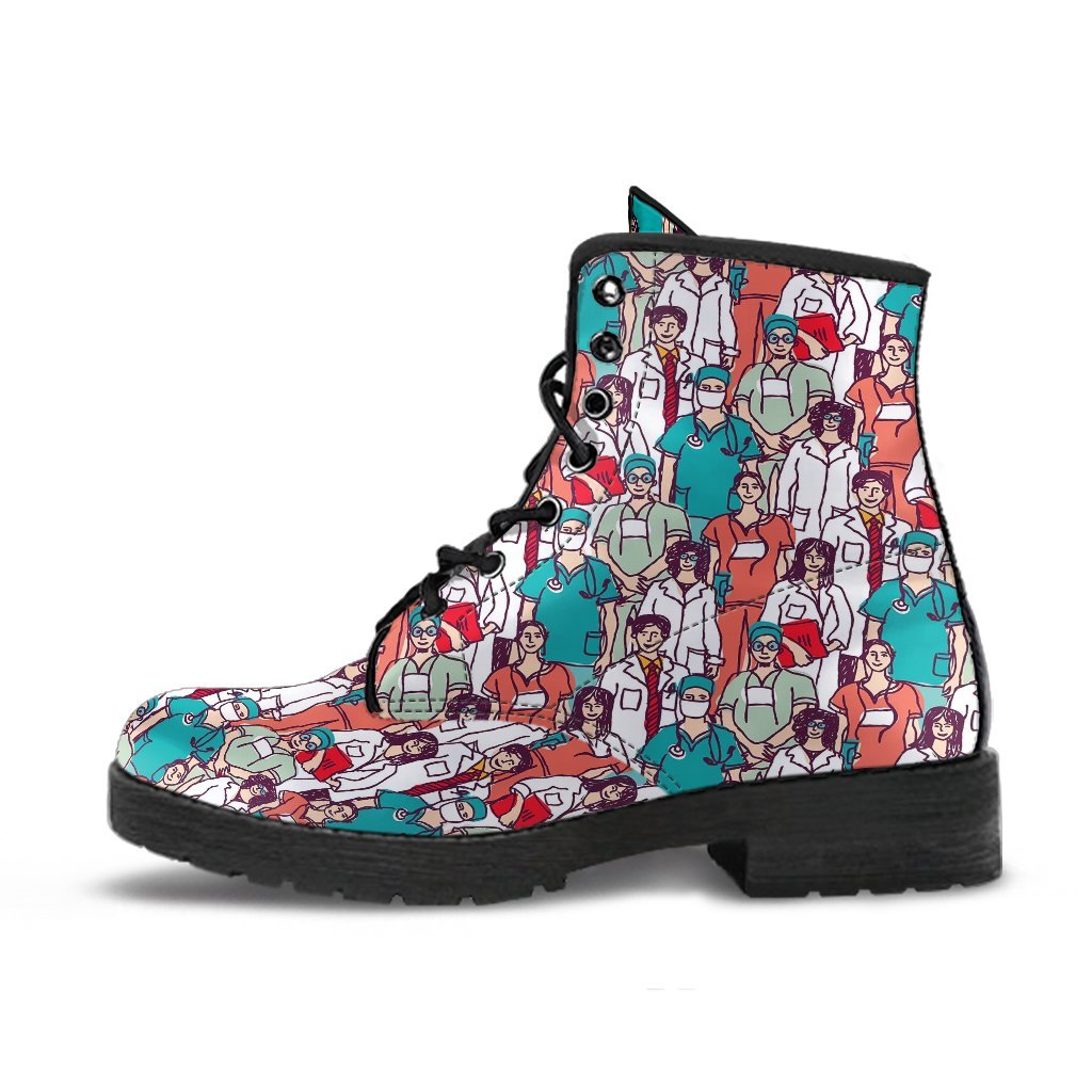 Docter Nurse Pattern Print Men Women Leather Boots-grizzshop