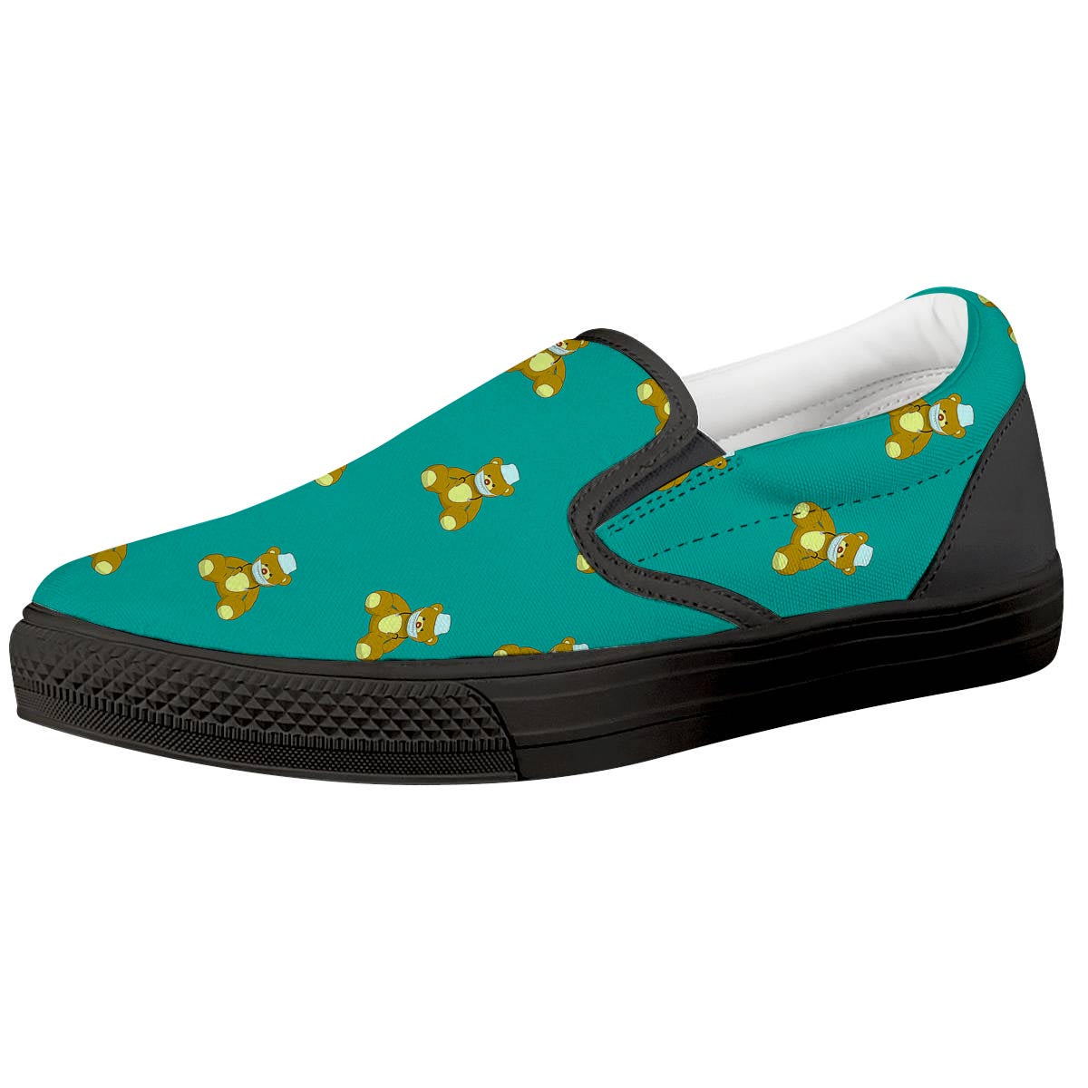 Doctor Teddy Bear Print Pattern Black Slip On Shoes-grizzshop