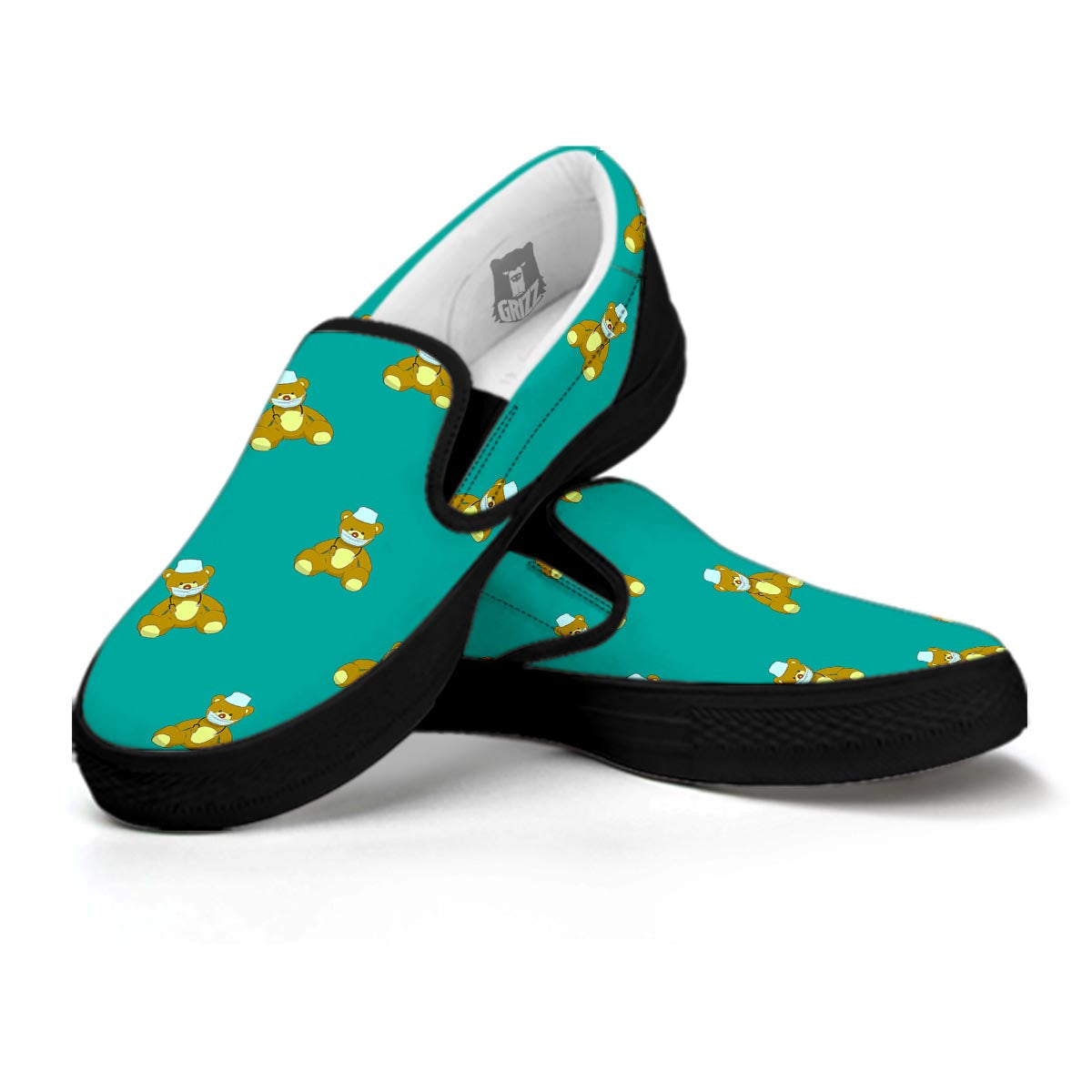 Doctor Teddy Bear Print Pattern Black Slip On Shoes-grizzshop