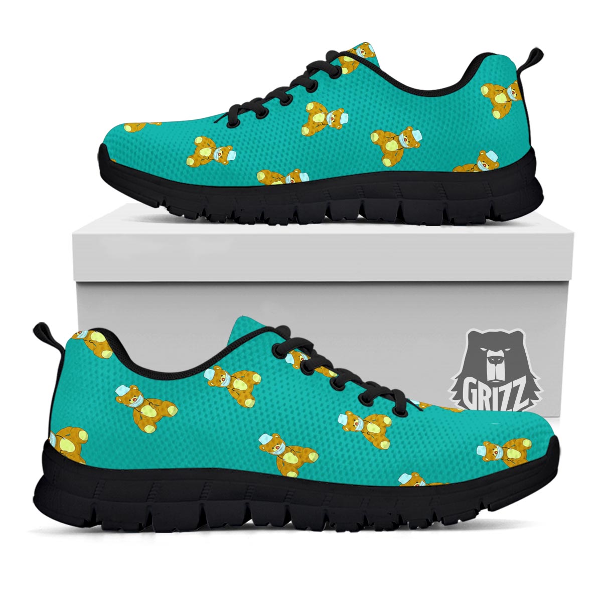 Doctor Teddy Bear Print Pattern Black Sneaker-grizzshop