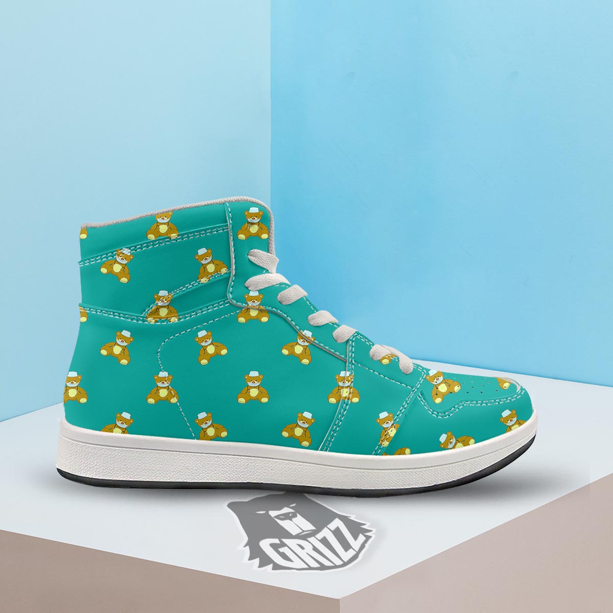 Doctor Teddy Bear Print Pattern High Top Sneakers-grizzshop