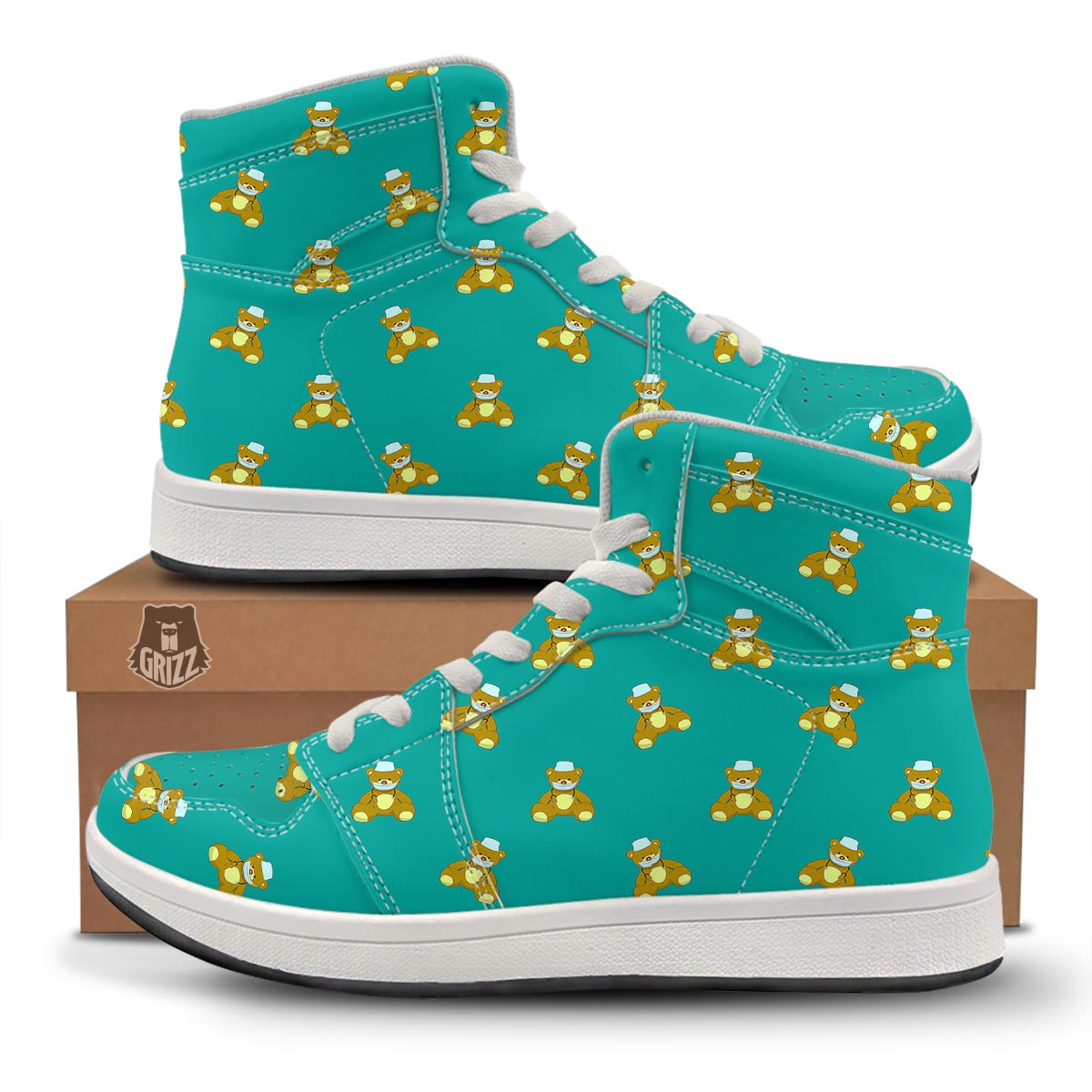 Doctor Teddy Bear Print Pattern High Top Sneakers-grizzshop