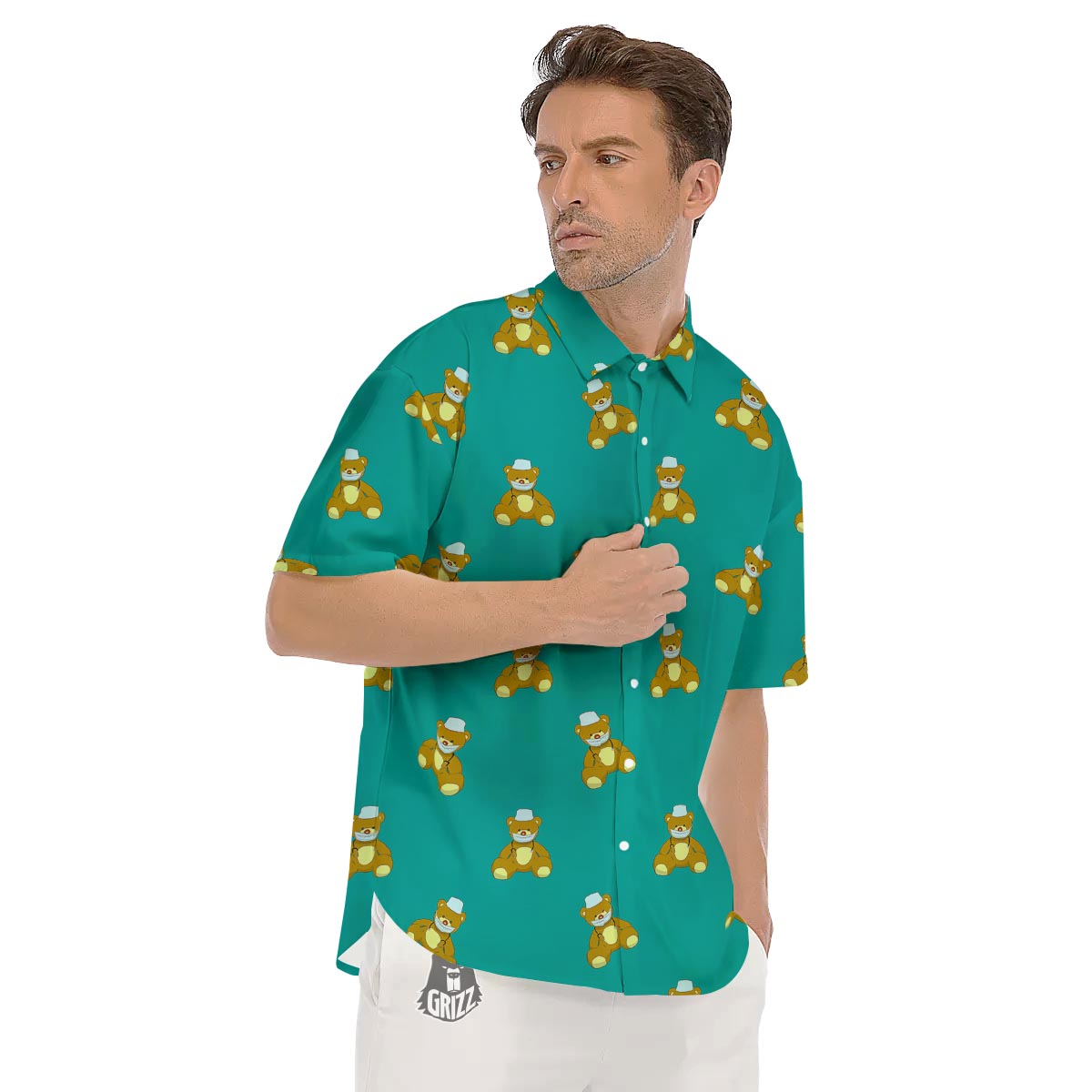 Doctor Teddy Bear Print Pattern Men's Short Sleeve Shirts-grizzshop