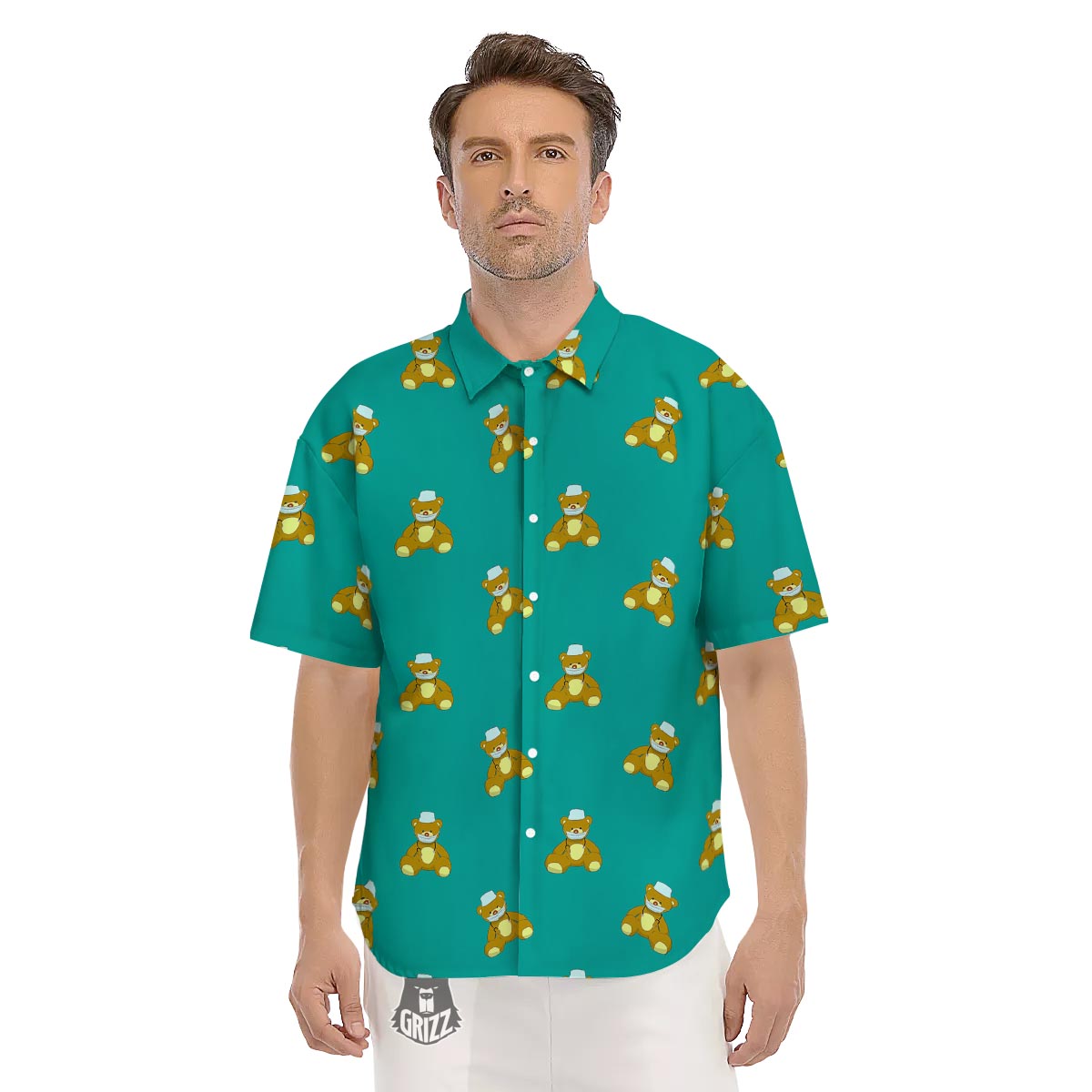 Doctor Teddy Bear Print Pattern Men's Short Sleeve Shirts-grizzshop