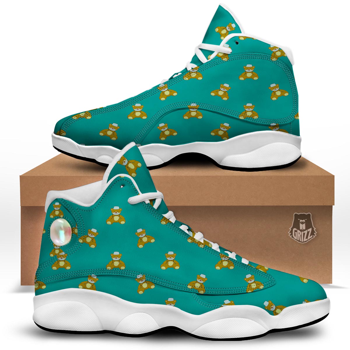 Doctor Teddy Bear Print Pattern White Basketball Shoes-grizzshop