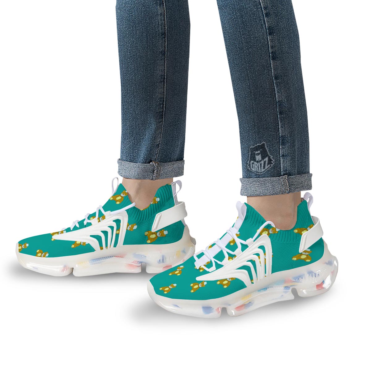 Doctor Teddy Bear Print Pattern White Gym Shoes-grizzshop