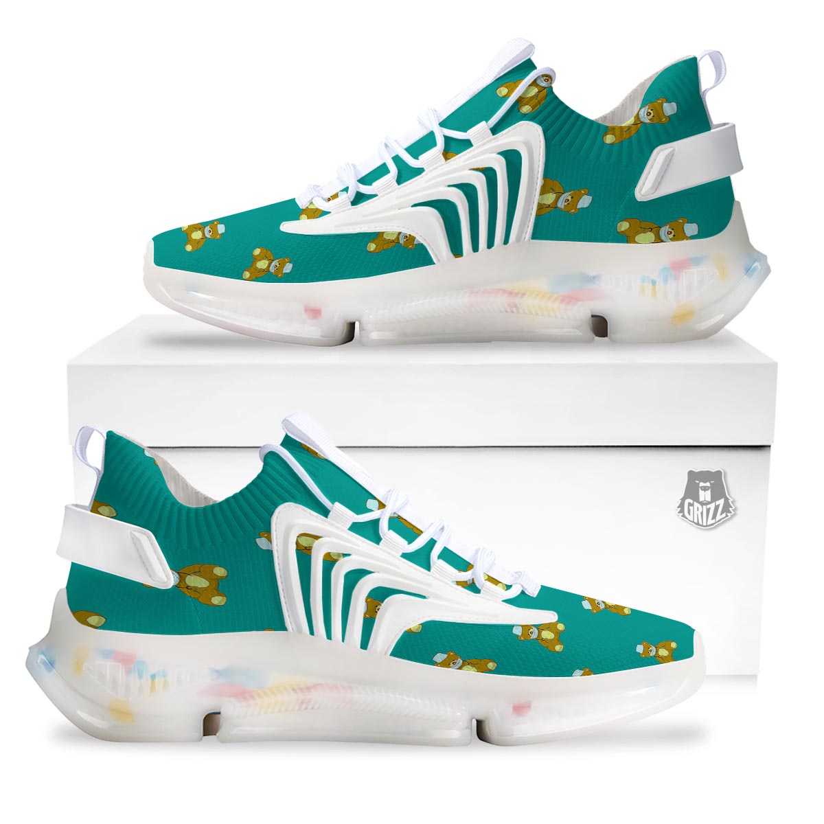 Doctor Teddy Bear Print Pattern White Gym Shoes-grizzshop