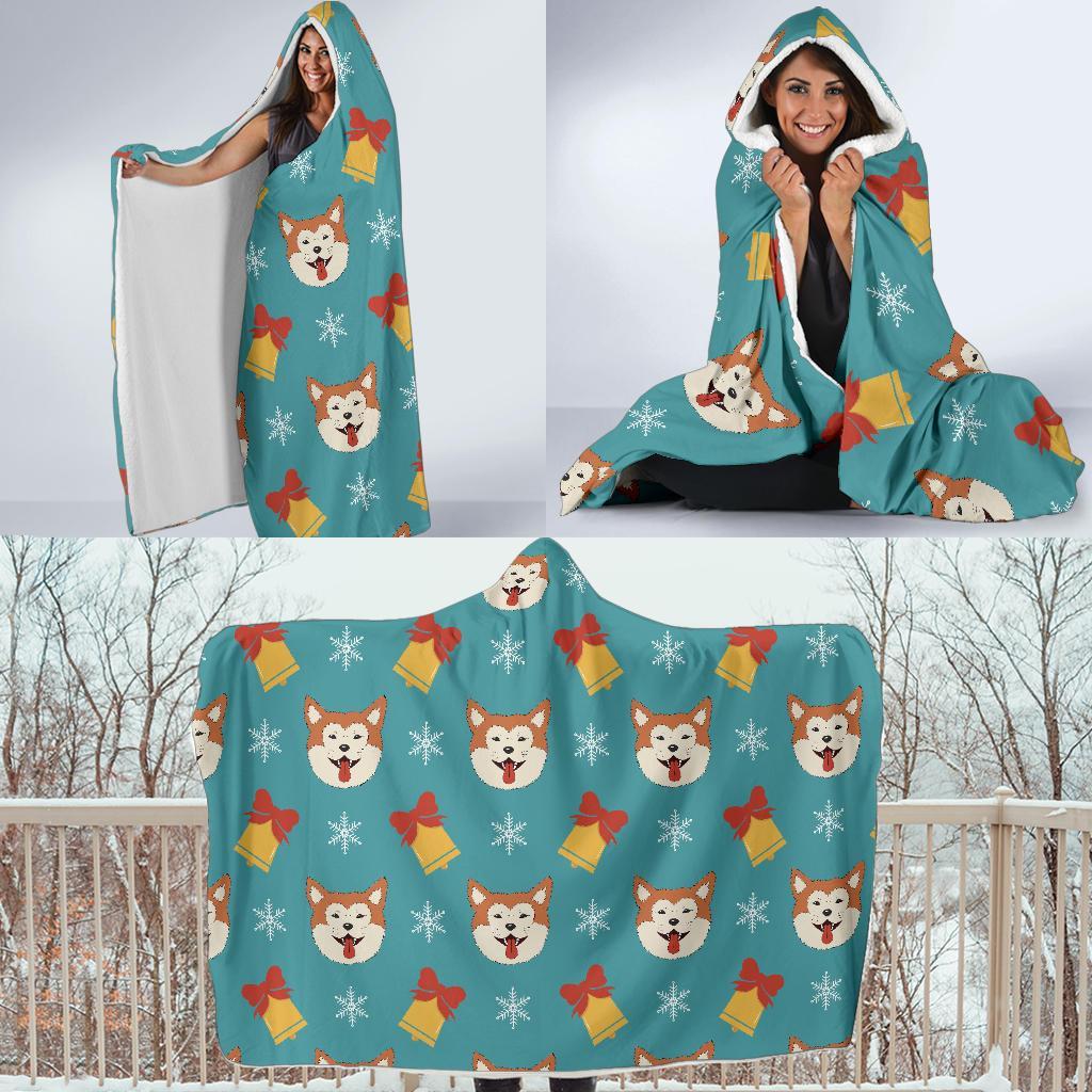 Dog Akita Pattern Print Hooded Blanket-grizzshop