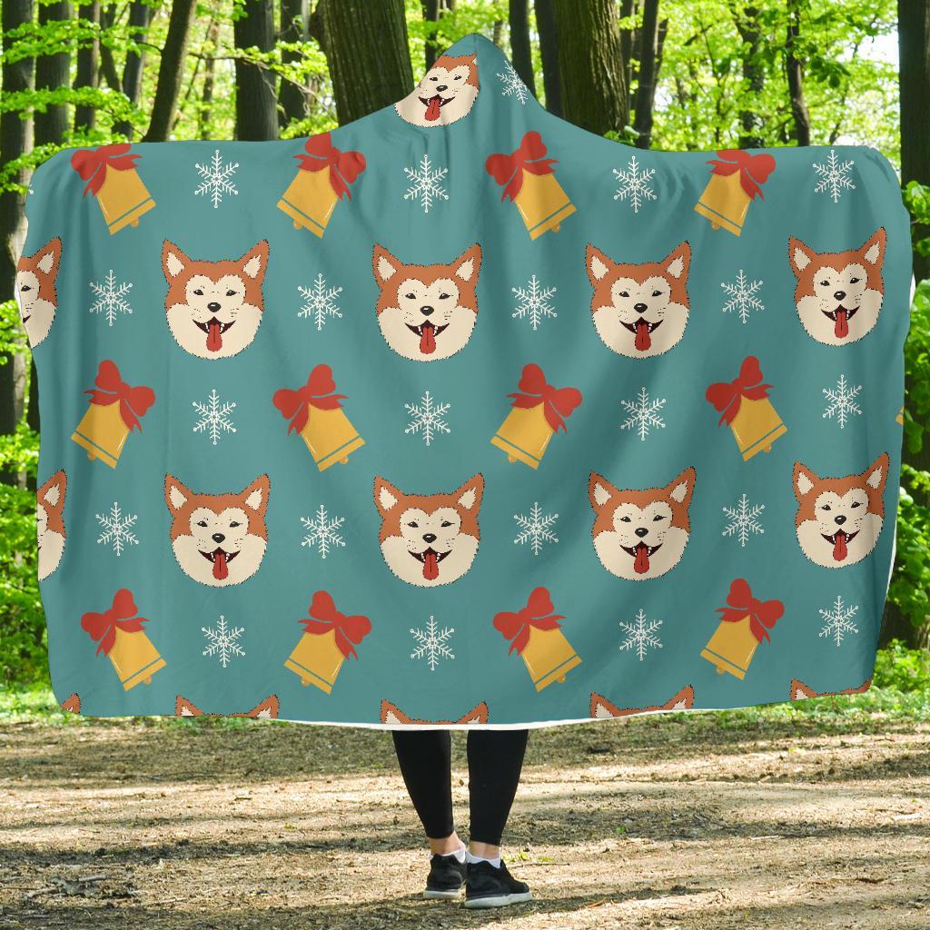 Dog Akita Pattern Print Hooded Blanket-grizzshop