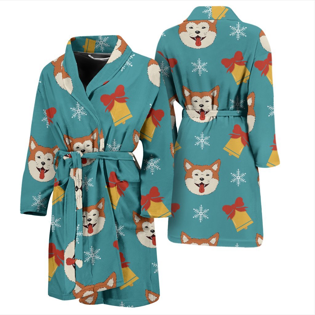 Dog Akita Pattern Print Men Long Robe-grizzshop