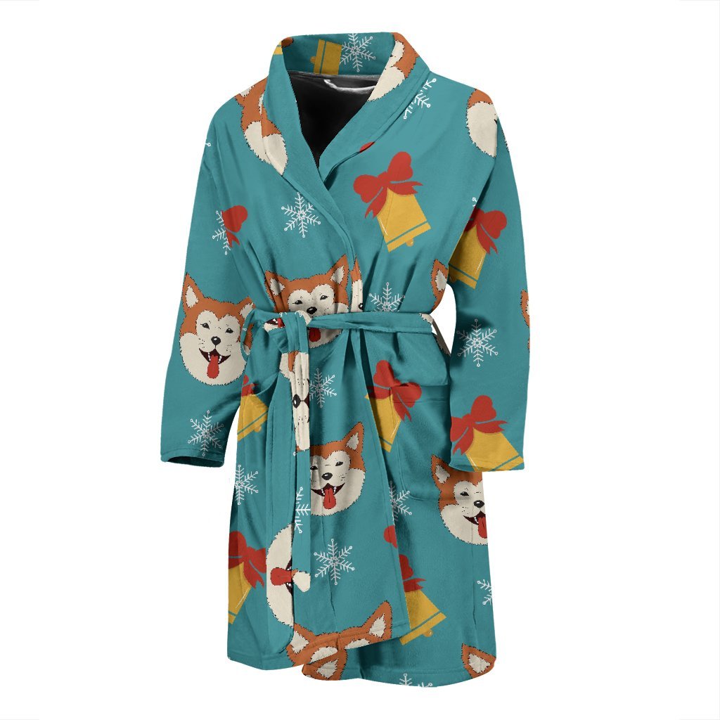 Dog Akita Pattern Print Men Long Robe-grizzshop