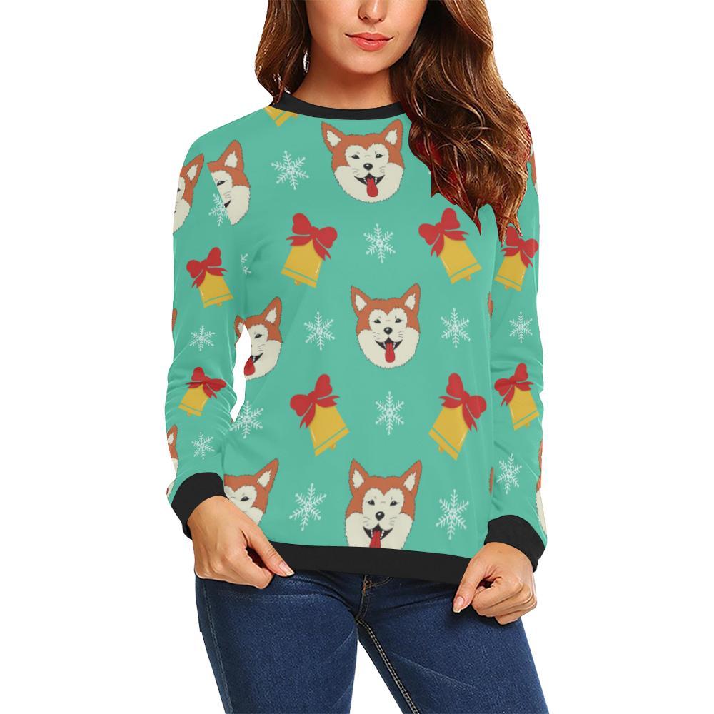 Dog Akita Pattern Print Women Crewneck Sweatshirt-grizzshop