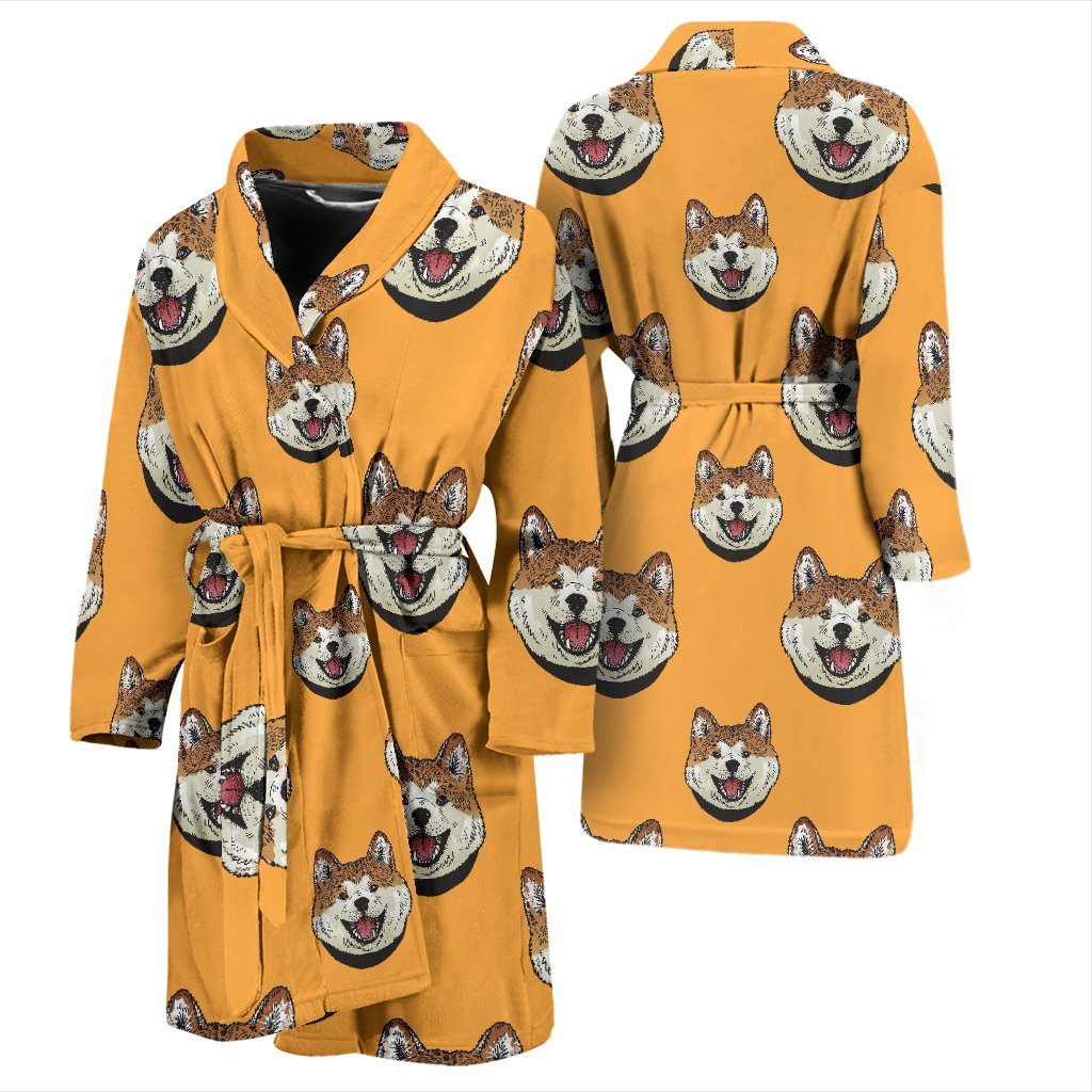 Dog Akita Print Pattern Men Long Robe-grizzshop