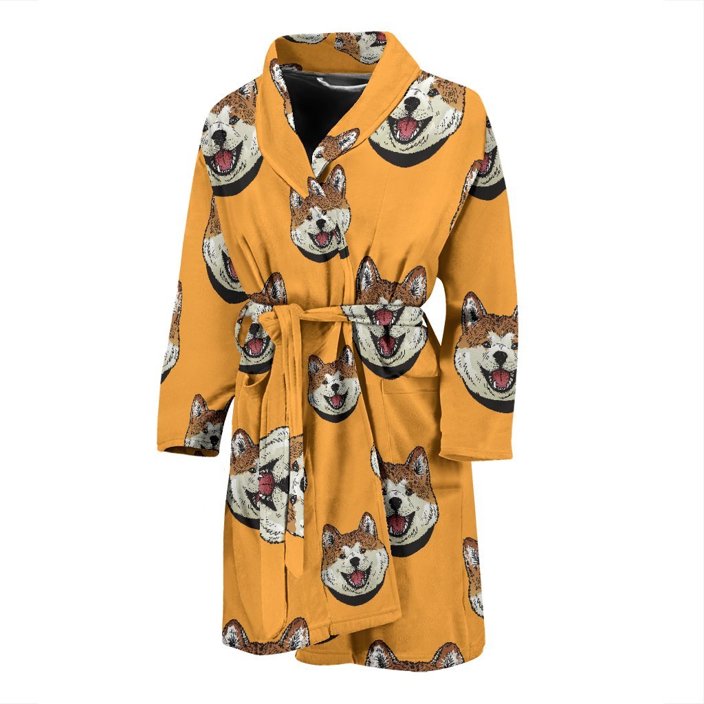 Dog Akita Print Pattern Men Long Robe-grizzshop