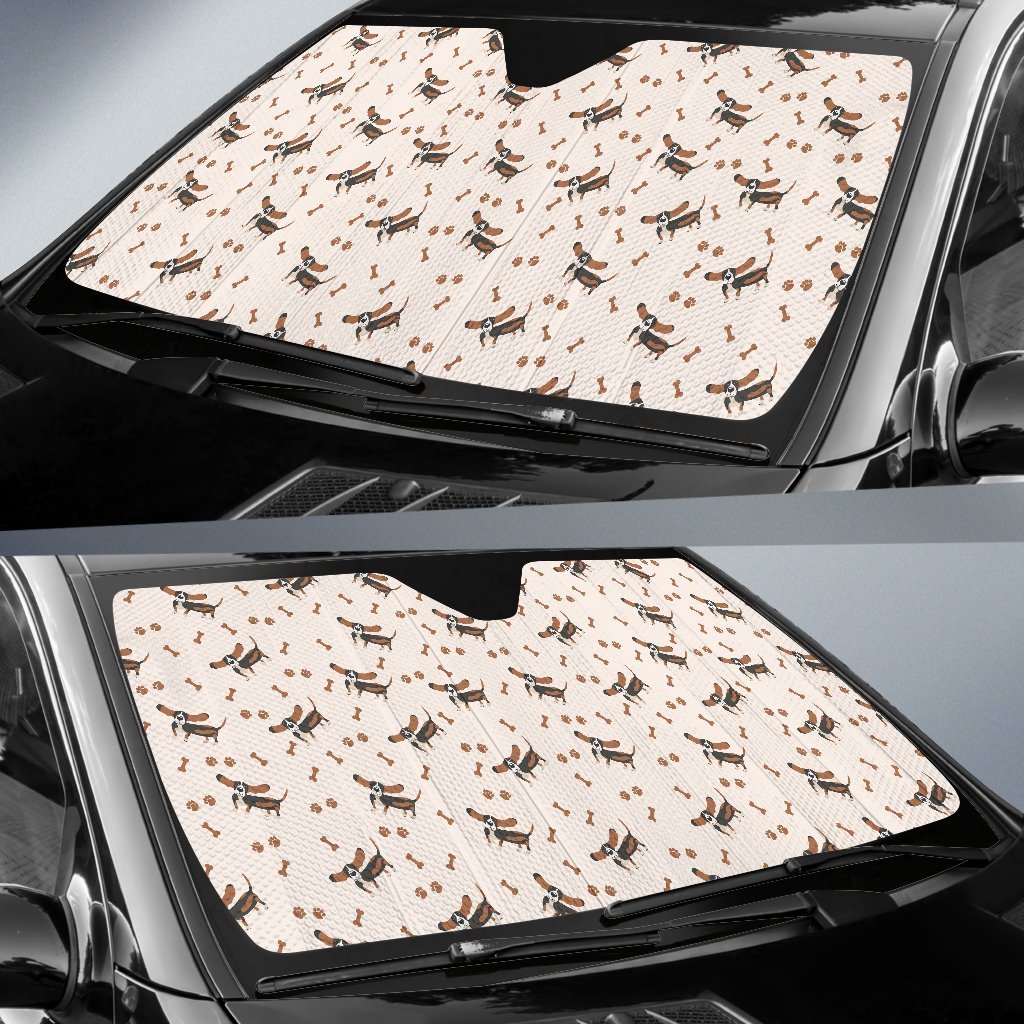Dog Basset Hound Pattern Print Car Sun Shade-grizzshop