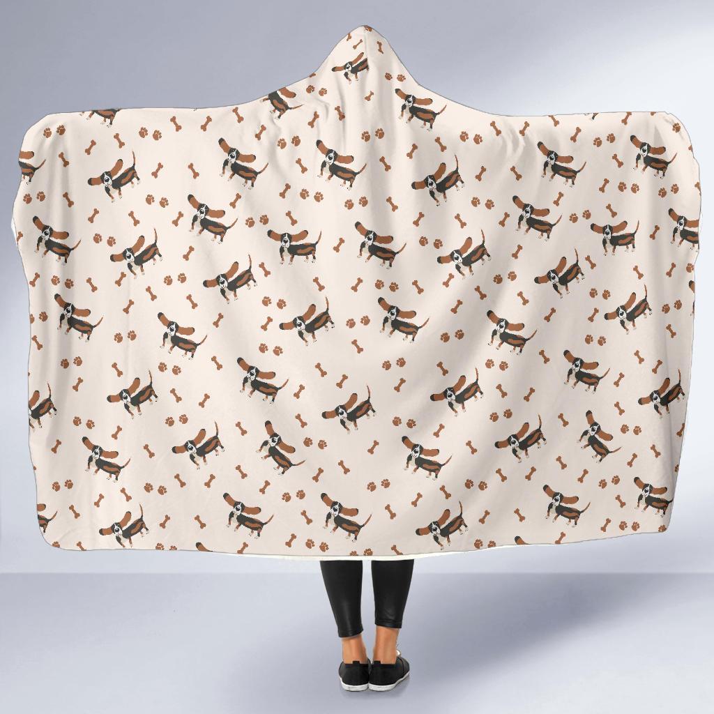 Dog Basset Hound Pattern Print Hooded Blanket-grizzshop