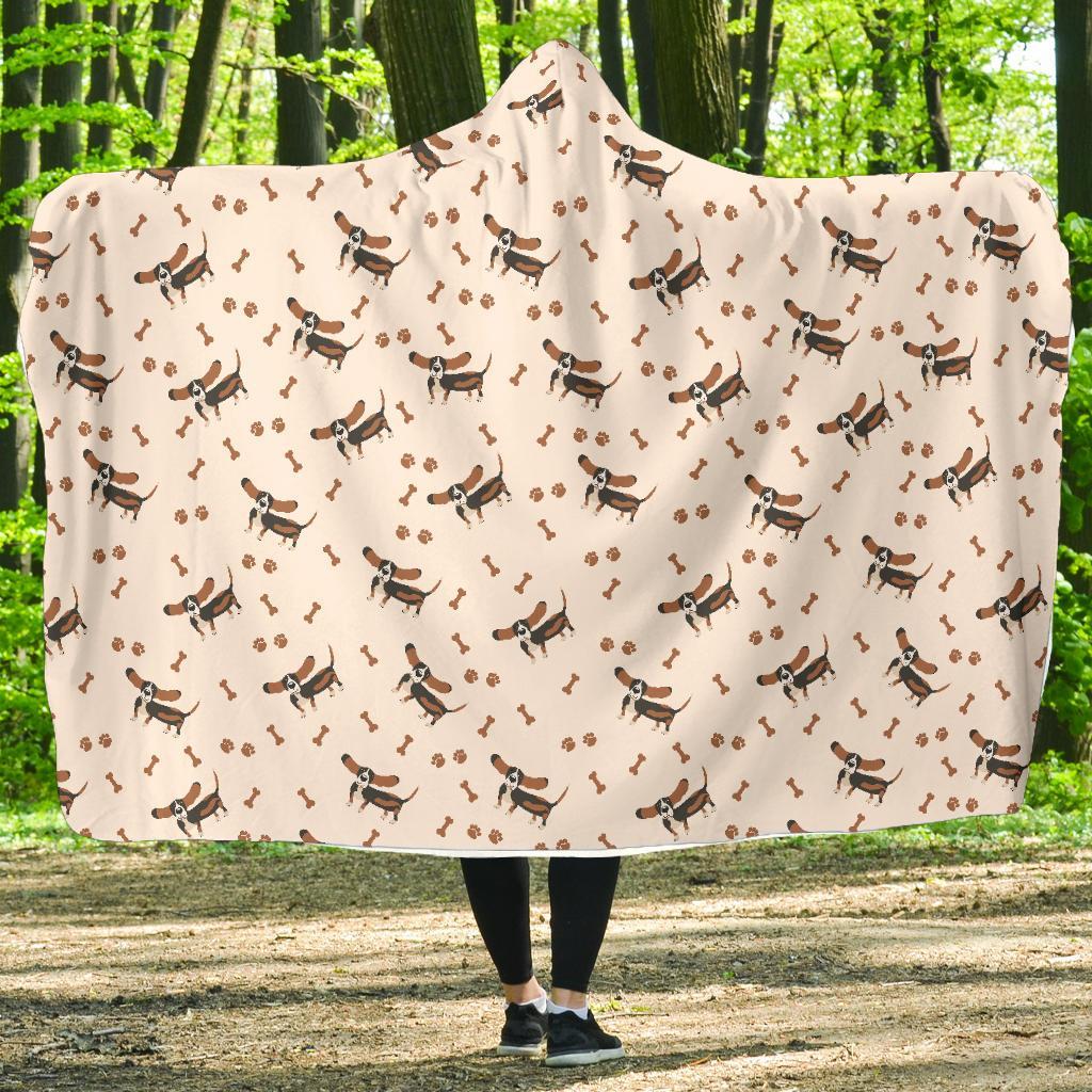 Dog Basset Hound Pattern Print Hooded Blanket-grizzshop